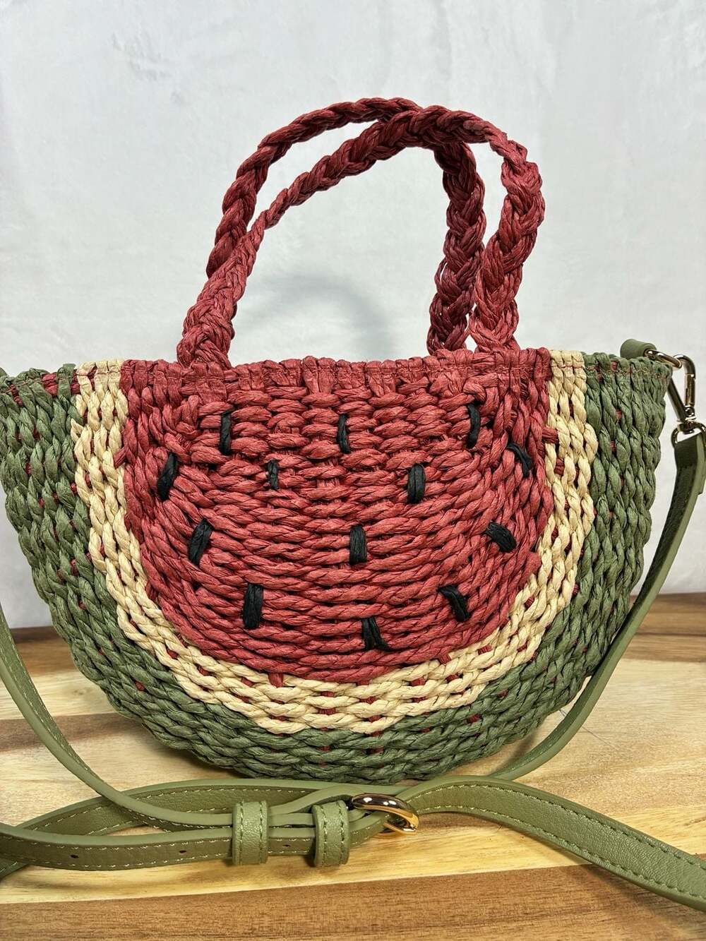 LC Lauren Conrad Watermelon Straw Crossbody Handbag